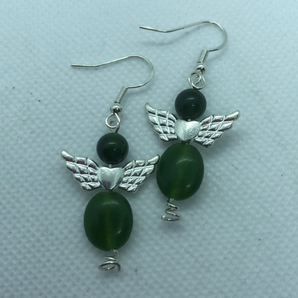 green jade angel earrings handmade